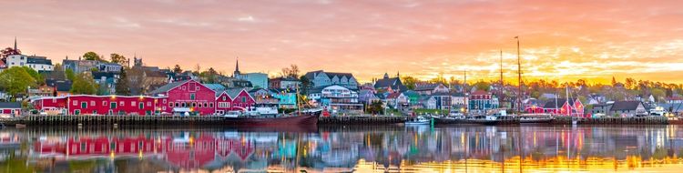 The colourful buildings of Lunenburg at sunset